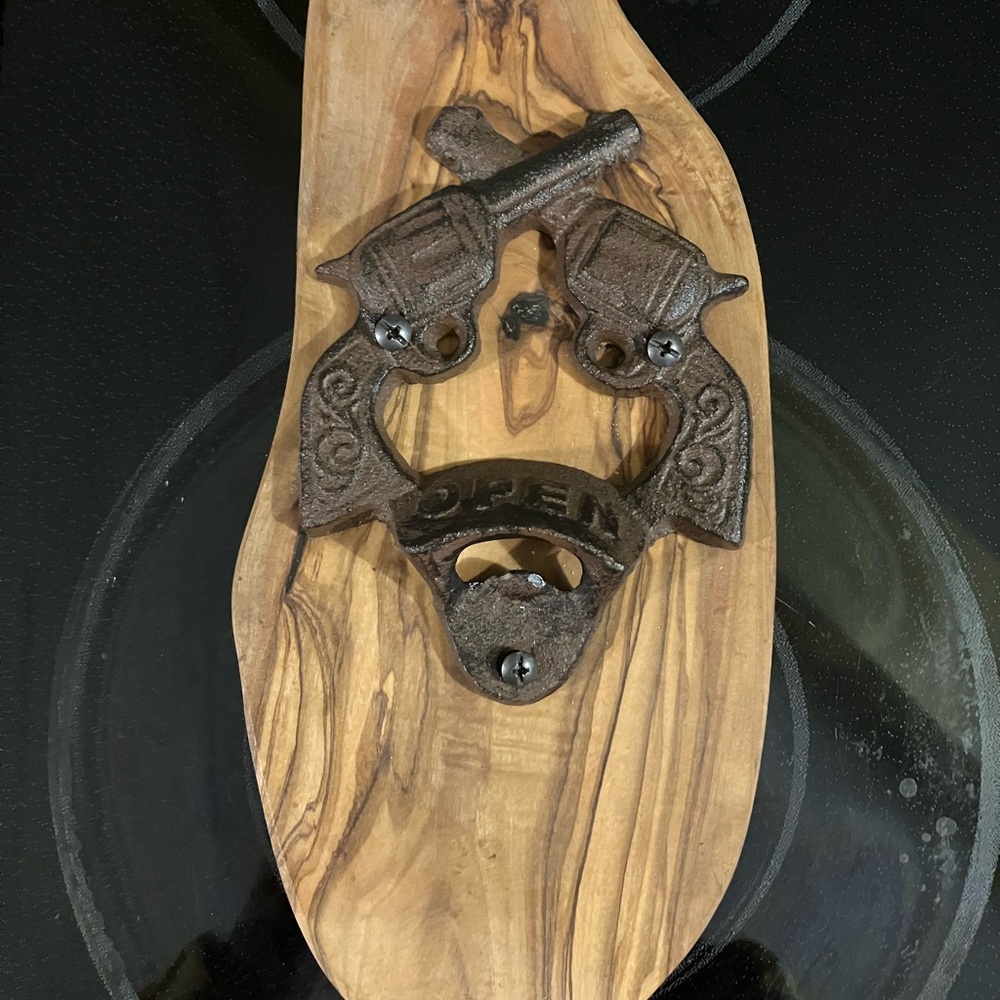 Rustic Crossed Revolver Wall-Mount Bottle Opener - Brown
